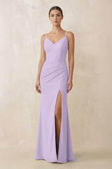 Cami Strap Chiffon Sheath Bridesmaid Gown in Lavender - KISS BRIDAL Bridesmaid Dresses