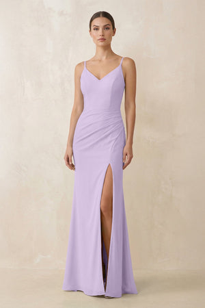 Cami Strap Chiffon Sheath Bridesmaid Gown in Lavender - KISS BRIDAL Bridesmaid Dresses