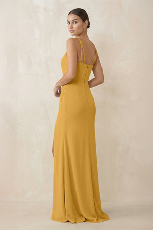 Cami Strap Chiffon Sheath Bridesmaid Gown in Marigold - KISS BRIDAL Bridesmaid Dresses