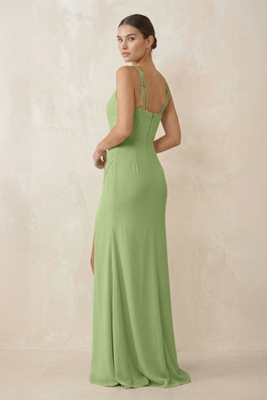 Cami Strap Chiffon Sheath Bridesmaid Gown in Matcha - KISS BRIDAL Bridesmaid Dresses