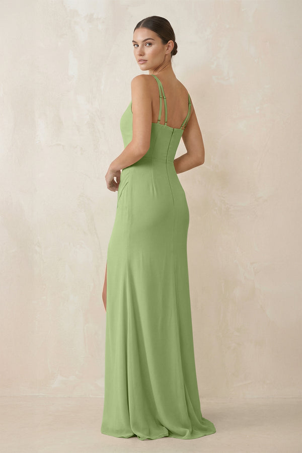 Cami Strap Chiffon Sheath Bridesmaid Gown in Matcha - KISS BRIDAL Bridesmaid Dresses