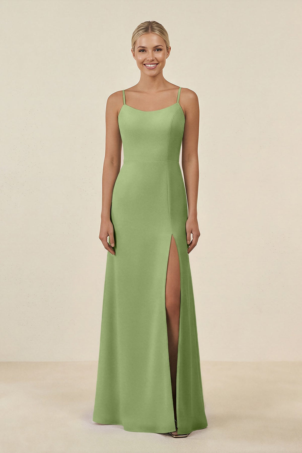 Cami Strap Chiffon Sheath Bridesmaid Gown in Matcha - KISS BRIDAL BRIDESMAID DRESSES
