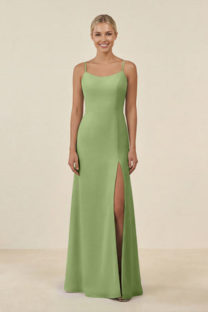 Cami Strap Chiffon Sheath Bridesmaid Gown in Matcha - SHE IS ME BRIDESMAID DRESSES