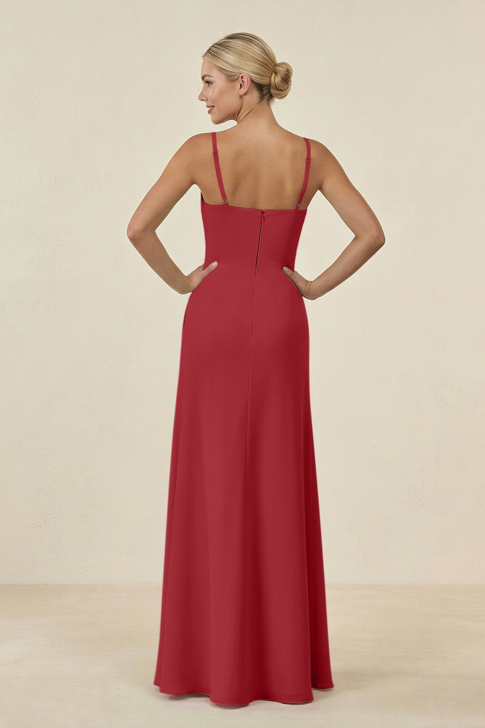 Cami Strap Chiffon Sheath Bridesmaid Gown in Merlot - KISS BRIDAL BRIDESMAID DRESSES