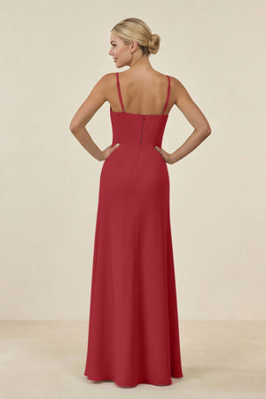 Cami Strap Chiffon Sheath Bridesmaid Gown in Merlot - SHE IS ME BRIDESMAID DRESSES