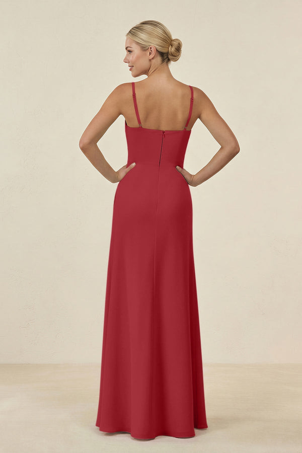 Cami Strap Chiffon Sheath Bridesmaid Gown in Merlot - SHE IS ME BRIDESMAID DRESSES