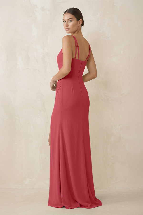 Cami Strap Chiffon Sheath Bridesmaid Gown in Merlot - KISS BRIDAL Bridesmaid Dresses