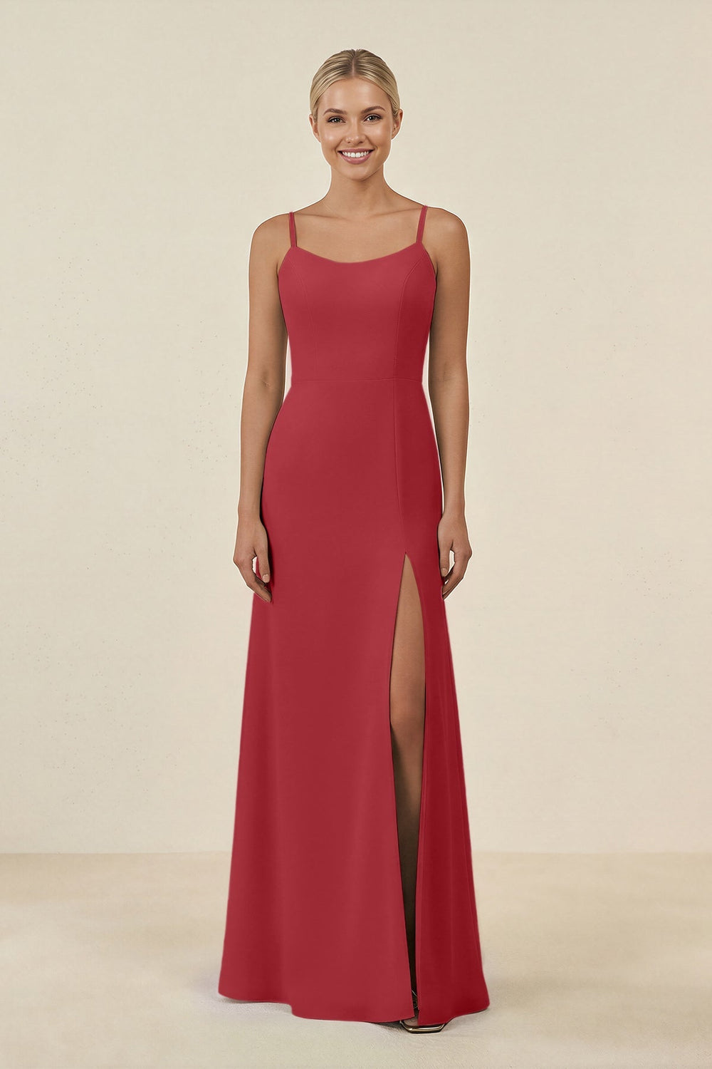 Cami Strap Chiffon Sheath Bridesmaid Gown in Merlot - KISS BRIDAL BRIDESMAID DRESSES
