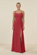 Cami Strap Chiffon Sheath Bridesmaid Gown in Merlot - SHE IS ME BRIDESMAID DRESSES