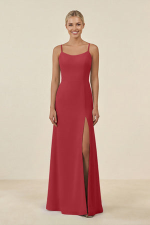 Cami Strap Chiffon Sheath Bridesmaid Gown in Merlot - SHE IS ME BRIDESMAID DRESSES