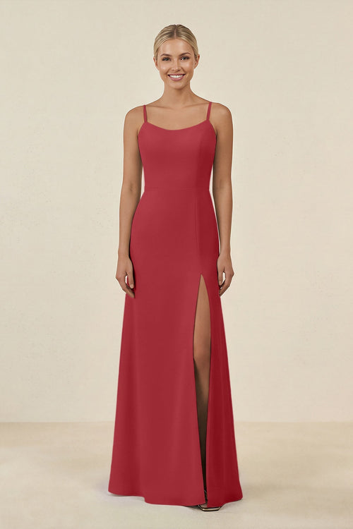 Cami Strap Chiffon Sheath Bridesmaid Gown in Merlot - SHE IS ME BRIDESMAID DRESSES