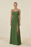 Cami Strap Chiffon Sheath Bridesmaid Gown in Moss - SHE IS ME BRIDESMAID DRESSES