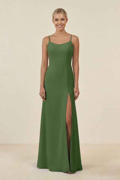 Cami Strap Chiffon Sheath Bridesmaid Gown in Moss - SHE IS ME BRIDESMAID DRESSES