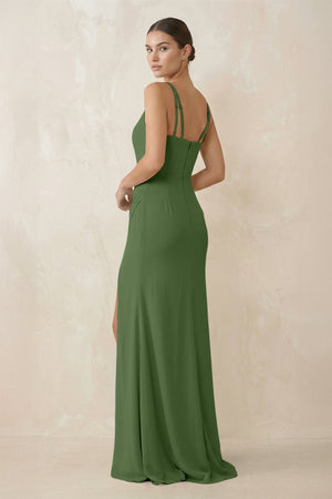 Cami Strap Chiffon Sheath Bridesmaid Gown in Moss - KISS BRIDAL Bridesmaid Dresses