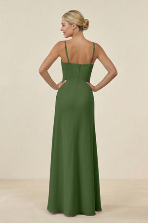 Cami Strap Chiffon Sheath Bridesmaid Gown in Moss - SHE IS ME BRIDESMAID DRESSES