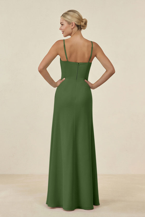 Cami Strap Chiffon Sheath Bridesmaid Gown in Moss - SHE IS ME BRIDESMAID DRESSES