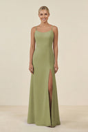 Cami Strap Chiffon Sheath Bridesmaid Gown in Moss Green - SHE IS ME BRIDESMAID DRESSES