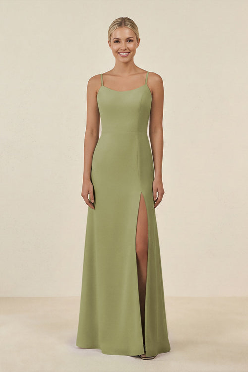 Cami Strap Chiffon Sheath Bridesmaid Gown in Moss Green - SHE IS ME BRIDESMAID DRESSES