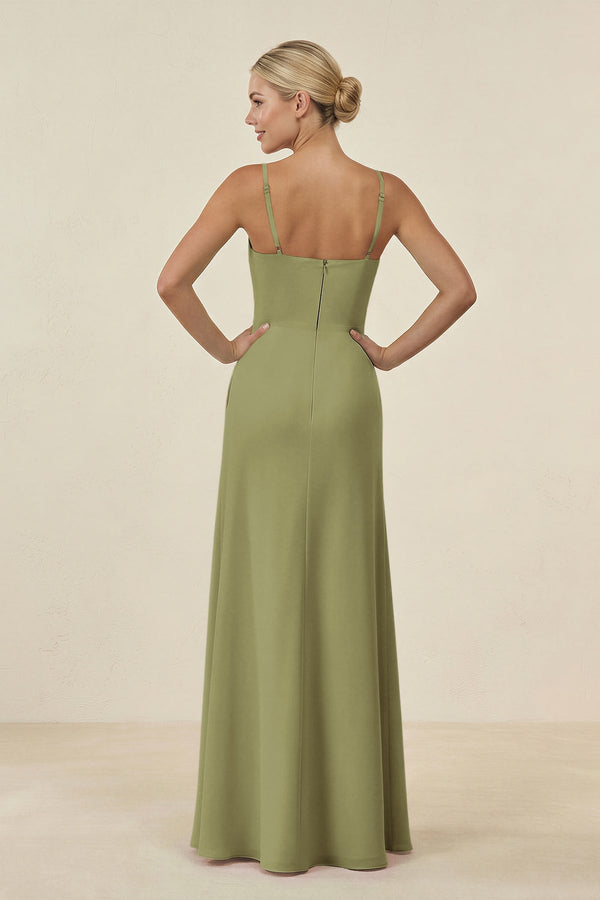 Cami Strap Chiffon Sheath Bridesmaid Gown in Moss Green - SHE IS ME BRIDESMAID DRESSES