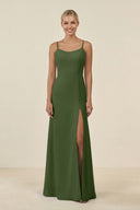 Cami Strap Chiffon Sheath Bridesmaid Gown in Moss | KISSBRIDAL