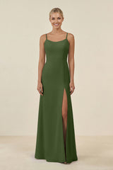 Cami Strap Chiffon Sheath Bridesmaid Gown in Moss | KISSBRIDAL