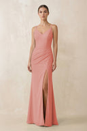 Cami Strap Chiffon Sheath Bridesmaid Gown in Mulberry - SHE IS ME Bridesmaid Dresses