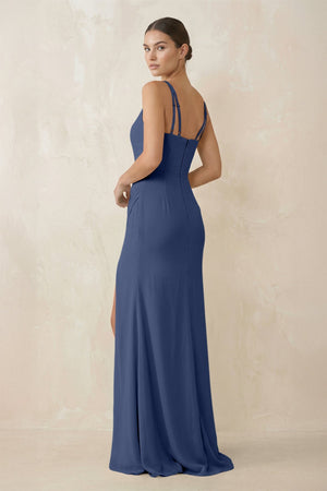 Cami Strap Chiffon Sheath Bridesmaid Gown in Navy - KISS BRIDAL Bridesmaid Dresses