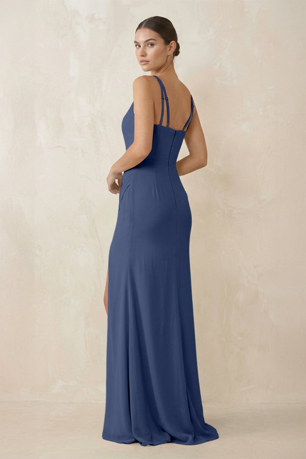 Cami Strap Chiffon Sheath Bridesmaid Gown in Navy - KISS BRIDAL Bridesmaid Dresses