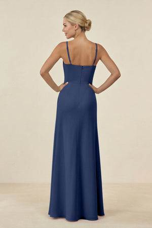 Cami Strap Chiffon Sheath Bridesmaid Gown in Navy - SHE IS ME BRIDESMAID DRESSES