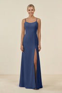 Cami Strap Chiffon Sheath Bridesmaid Gown in Navy - SHE IS ME BRIDESMAID DRESSES