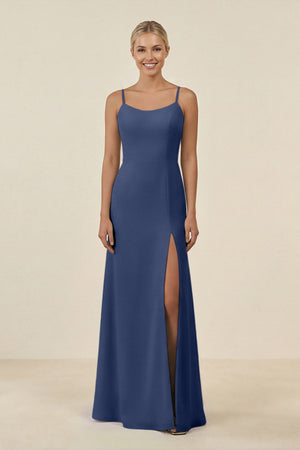 Cami Strap Chiffon Sheath Bridesmaid Gown in Navy - SHE IS ME BRIDESMAID DRESSES