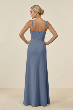 Cami Strap Chiffon Sheath Bridesmaid Gown in Neptune - SHE IS ME BRIDESMAID DRESSES