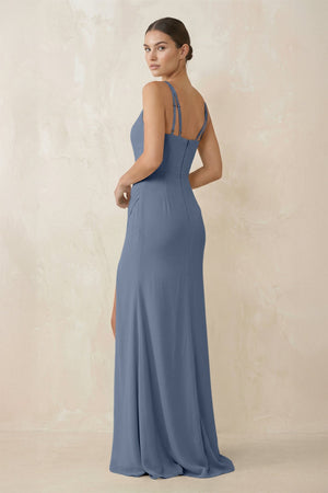 Cami Strap Chiffon Sheath Bridesmaid Gown in Neptune - KISS BRIDAL Bridesmaid Dresses