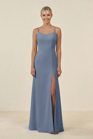 Cami Strap Chiffon Sheath Bridesmaid Gown in Neptune - SHE IS ME BRIDESMAID DRESSES