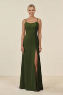 Cami Strap Chiffon Sheath Bridesmaid Gown in Olive - SHE IS ME BRIDESMAID DRESSES