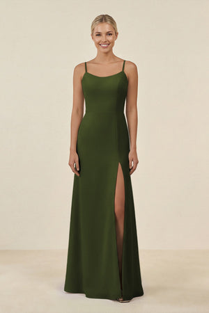 Cami Strap Chiffon Sheath Bridesmaid Gown in Olive - SHE IS ME BRIDESMAID DRESSES