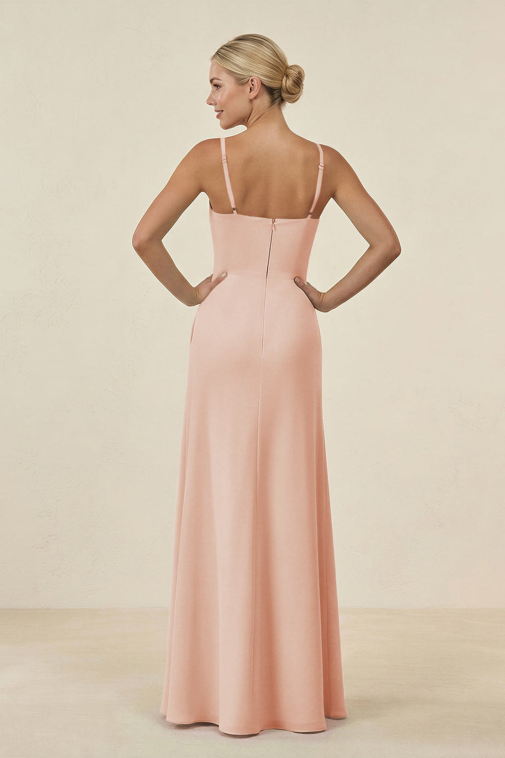 Cami Strap Chiffon Sheath Bridesmaid Gown in Pale Blush - KISS BRIDAL BRIDESMAID DRESSES