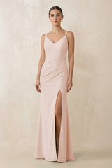 Cami Strap Chiffon Sheath Bridesmaid Gown in Pale Blush - KISS BRIDAL Bridesmaid Dresses