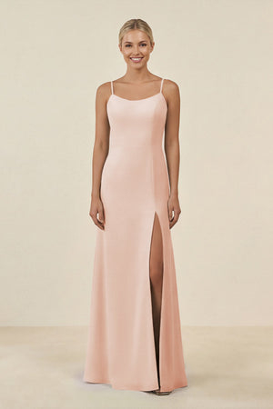 Cami Strap Chiffon Sheath Bridesmaid Gown in Pale Blush - SHE IS ME BRIDESMAID DRESSES