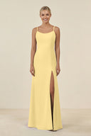 Cami Strap Chiffon Sheath Bridesmaid Gown in Pastel Yellow - SHE IS ME BRIDESMAID DRESSES