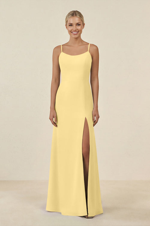 Cami Strap Chiffon Sheath Bridesmaid Gown in Pastel Yellow - SHE IS ME BRIDESMAID DRESSES