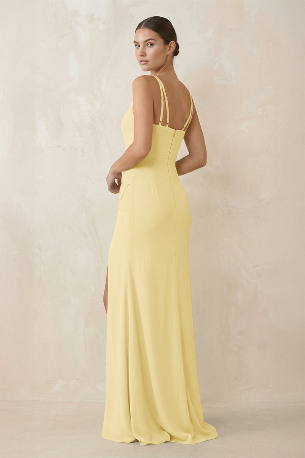 Cami Strap Chiffon Sheath Bridesmaid Gown in Pastel Yellow - KISS BRIDAL Bridesmaid Dresses