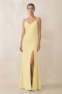 Cami Strap Chiffon Sheath Bridesmaid Gown in Pastel Yellow - KISS BRIDAL Bridesmaid Dresses