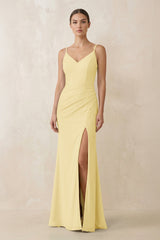 Cami Strap Chiffon Sheath Bridesmaid Gown in Pastel Yellow - KISS BRIDAL Bridesmaid Dresses