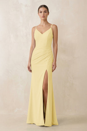 Cami Strap Chiffon Sheath Bridesmaid Gown in Pastel Yellow - KISS BRIDAL Bridesmaid Dresses