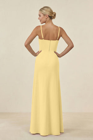 Cami Strap Chiffon Sheath Bridesmaid Gown in Pastel Yellow - SHE IS ME BRIDESMAID DRESSES