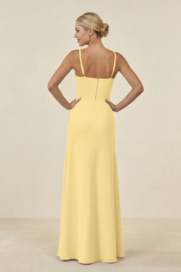 Cami Strap Chiffon Sheath Bridesmaid Gown in Pastel Yellow - SHE IS ME BRIDESMAID DRESSES