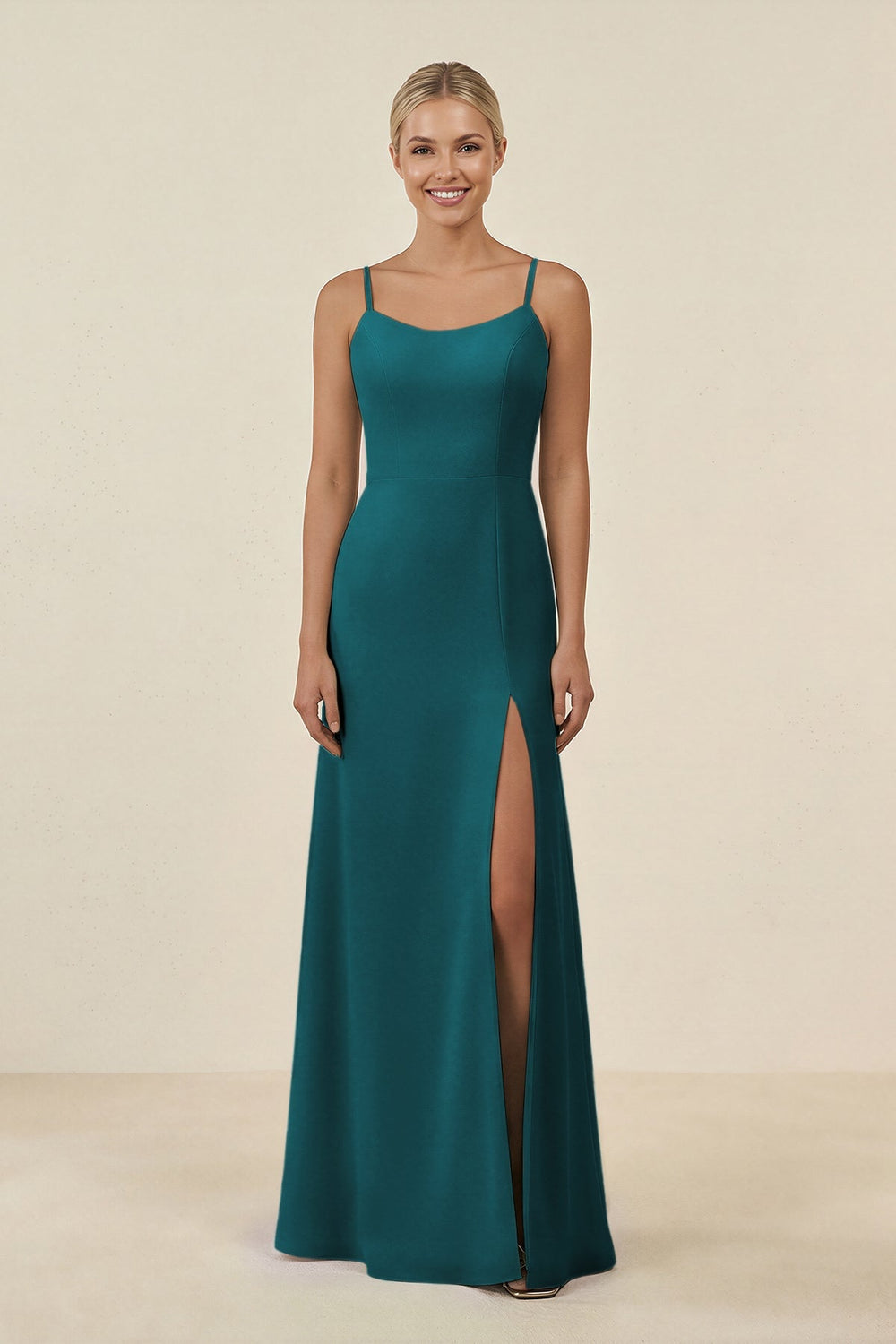 Cami Strap Chiffon Sheath Bridesmaid Gown in Pine - KISS BRIDAL BRIDESMAID DRESSES