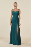 Cami Strap Chiffon Sheath Bridesmaid Gown in Pine - SHE IS ME BRIDESMAID DRESSES