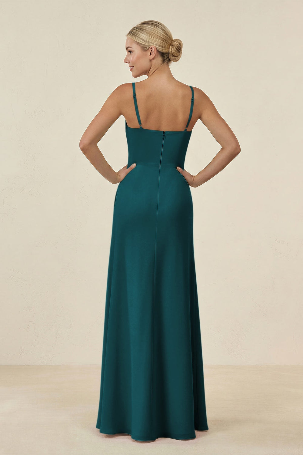 Cami Strap Chiffon Sheath Bridesmaid Gown in Pine - KISS BRIDAL BRIDESMAID DRESSES